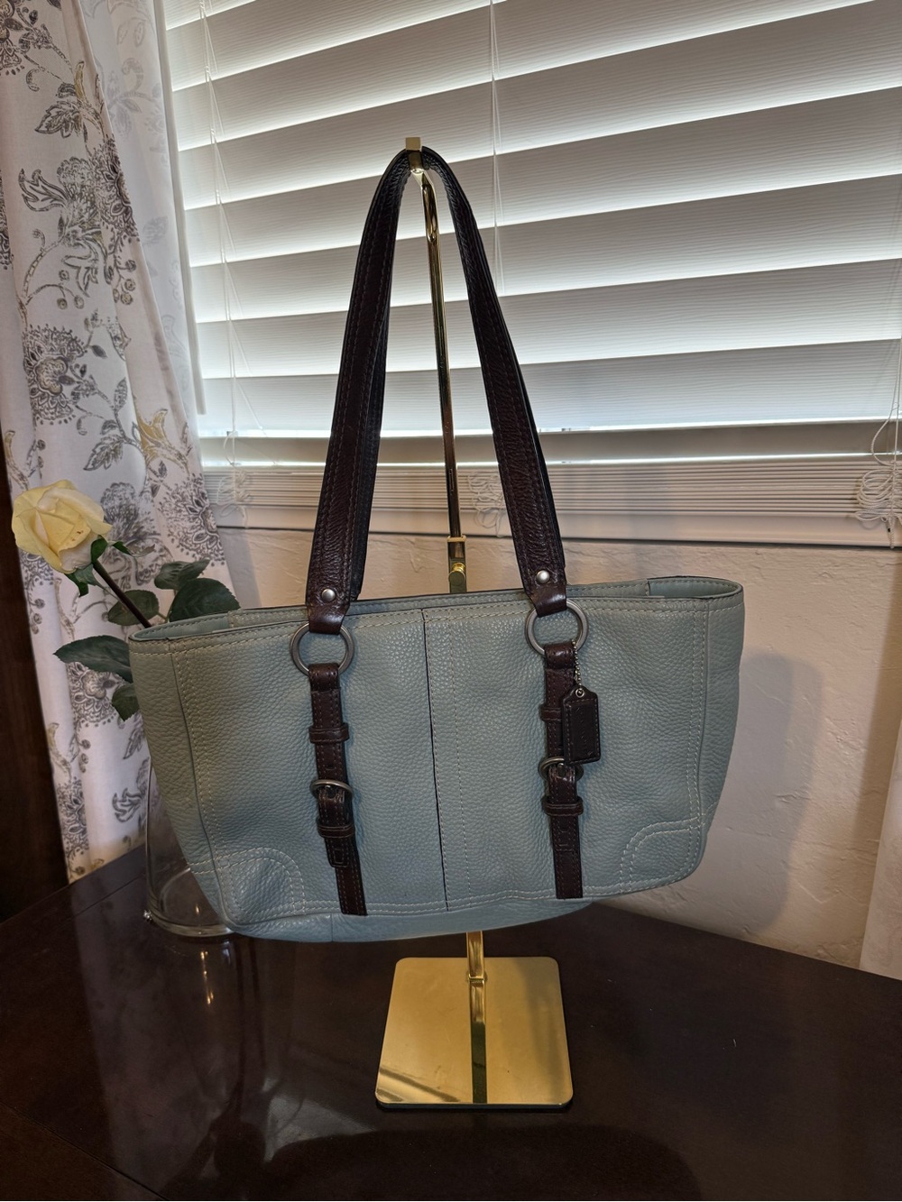 Coach light blue Shoulder Tote with Dark Brown Straps